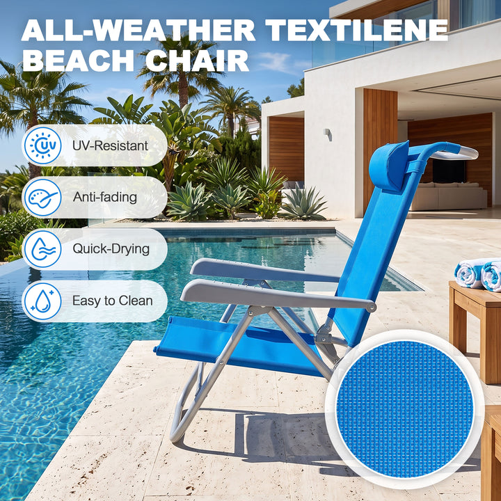 2-Piece Textilene Portable Beach Chair with 8-Position Lay Flat Reclining