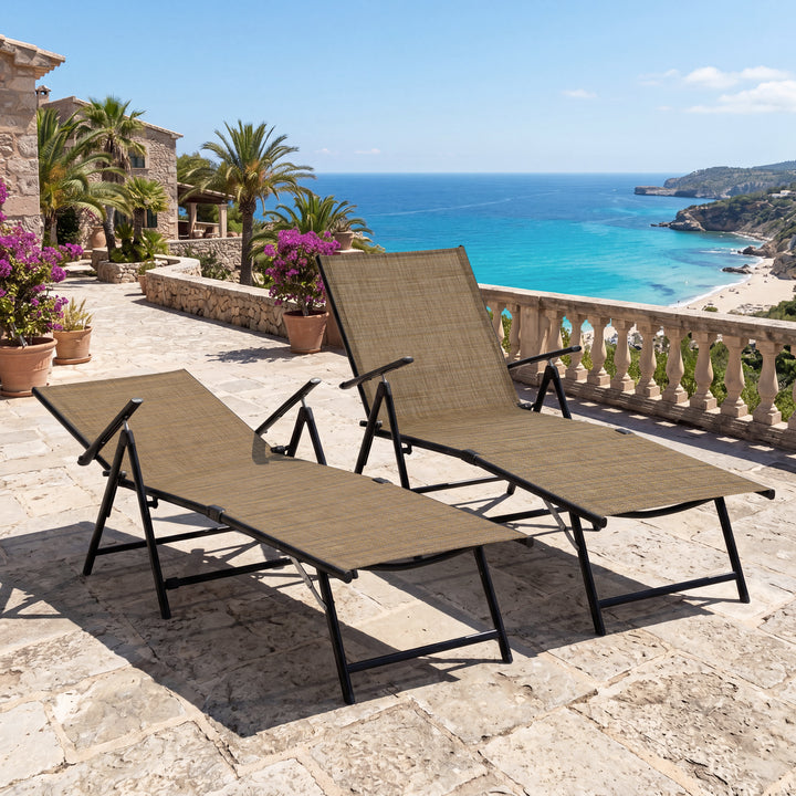 Outdoor Folding Chaise Lounge with Adjustable Backrest, Assemble-Free
