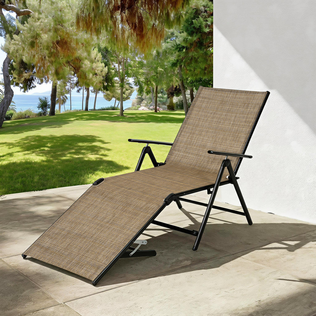 Outdoor Folding Chaise Lounge with Adjustable Backrest, Assemble-Free