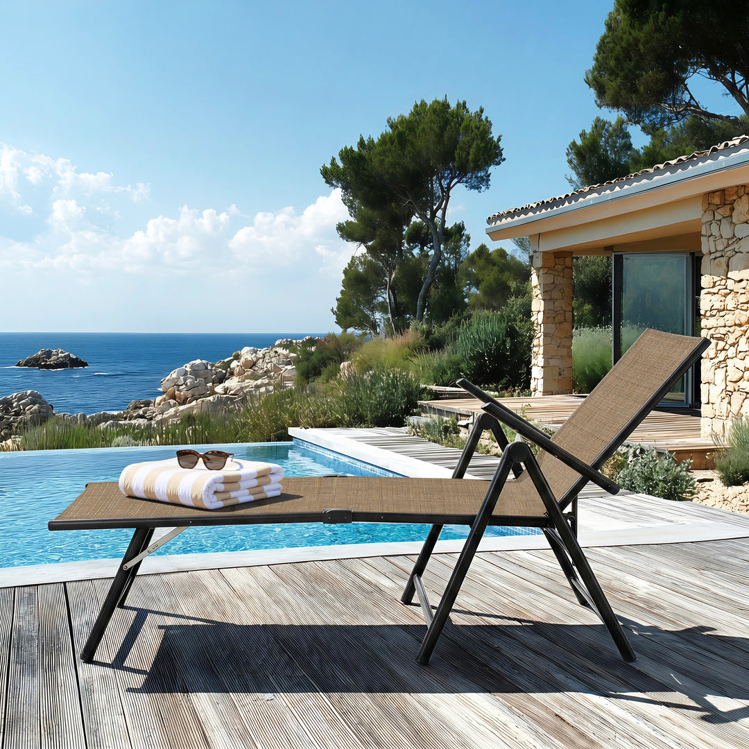 Outdoor Folding Chaise Lounge with Adjustable Backrest, Assemble-Free