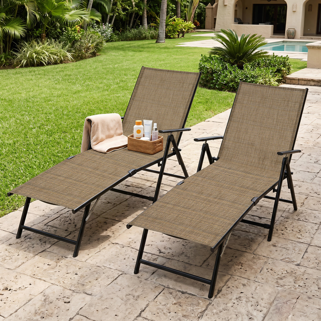 Outdoor Folding Chaise Lounge with Adjustable Backrest, Assemble-Free