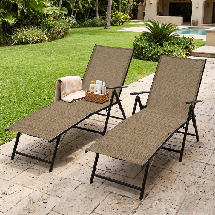 Outdoor Folding Chaise Lounge with Adjustable Backrest, Assemble-Free