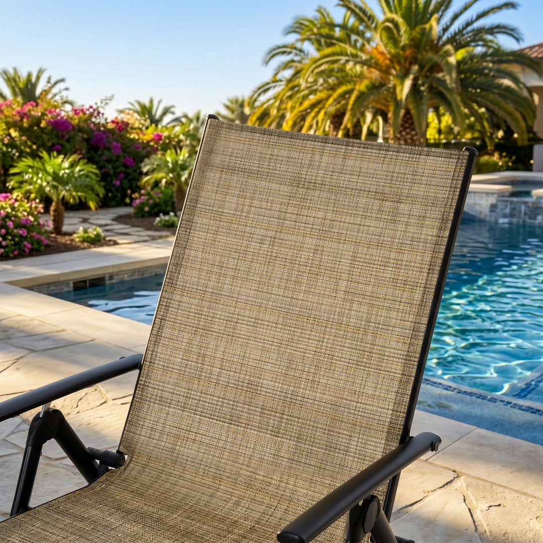 Outdoor Folding Chaise Lounge with Adjustable Backrest, Assemble-Free