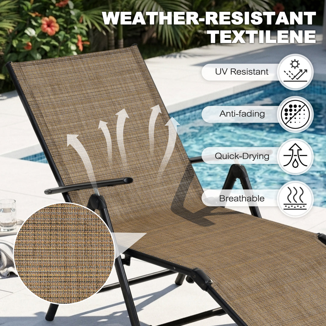 Outdoor Folding Chaise Lounge with Adjustable Backrest, Assemble-Free