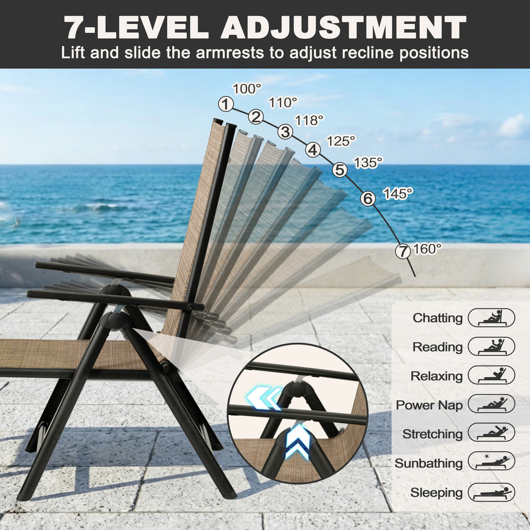 Outdoor Folding Chaise Lounge with Adjustable Backrest, Assemble-Free