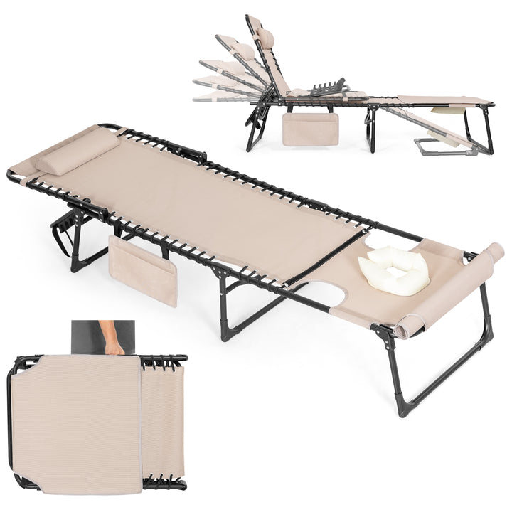 Outdoor Adjustable Textliene Lounge Chair Folding Tanning Chair with Pillow
