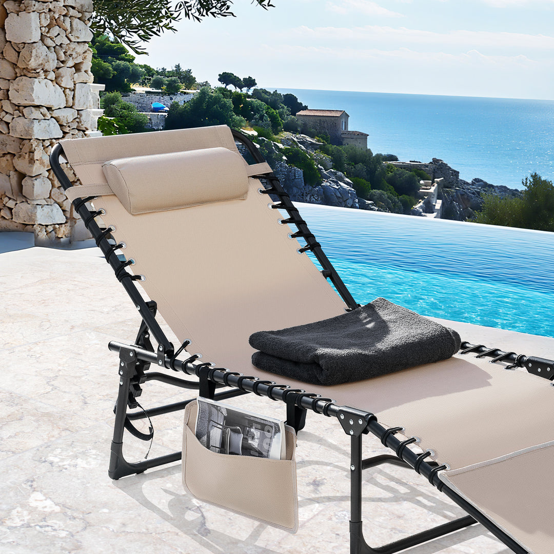Outdoor Adjustable Textliene Lounge Chair Folding Tanning Chair with Pillow