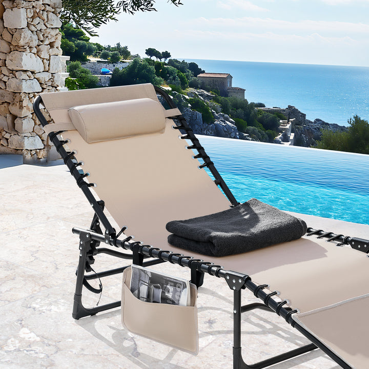 Outdoor Adjustable Textliene Lounge Chair Folding Tanning Chair with Pillow