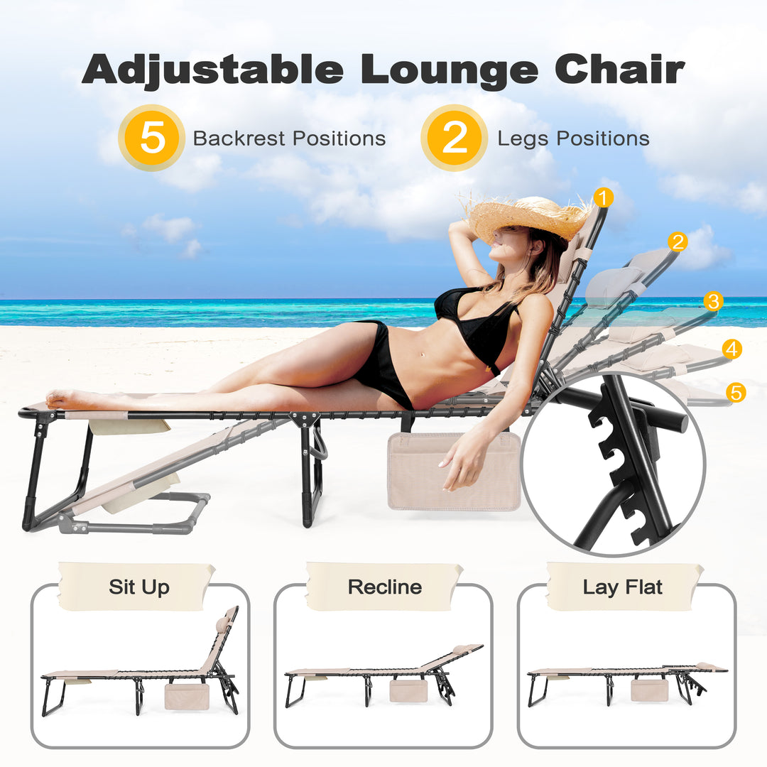 Outdoor Adjustable Textliene Lounge Chair Folding Tanning Chair with Pillow