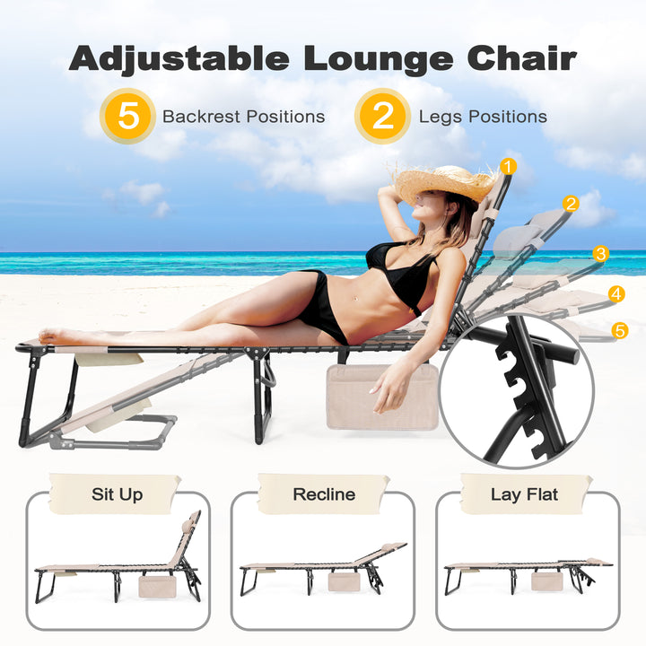 Outdoor Adjustable Textliene Lounge Chair Folding Tanning Chair with Pillow