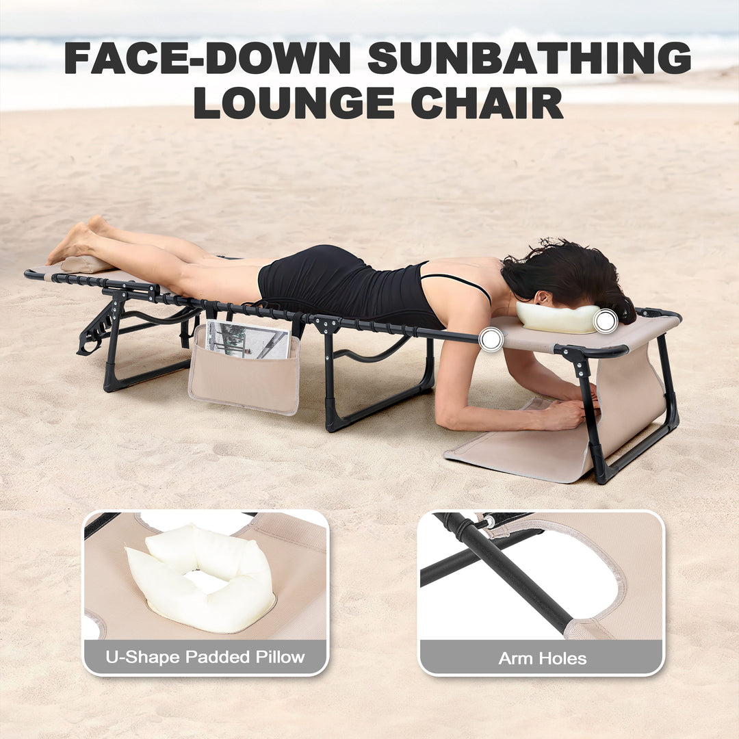 Outdoor Adjustable Textliene Lounge Chair Folding Tanning Chair with Pillow