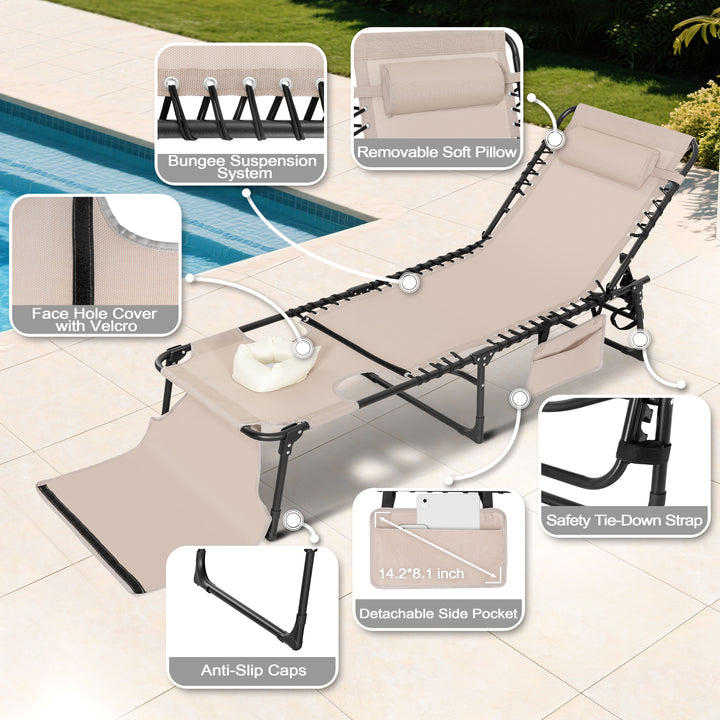 Outdoor Adjustable Textliene Lounge Chair Folding Tanning Chair with Pillow