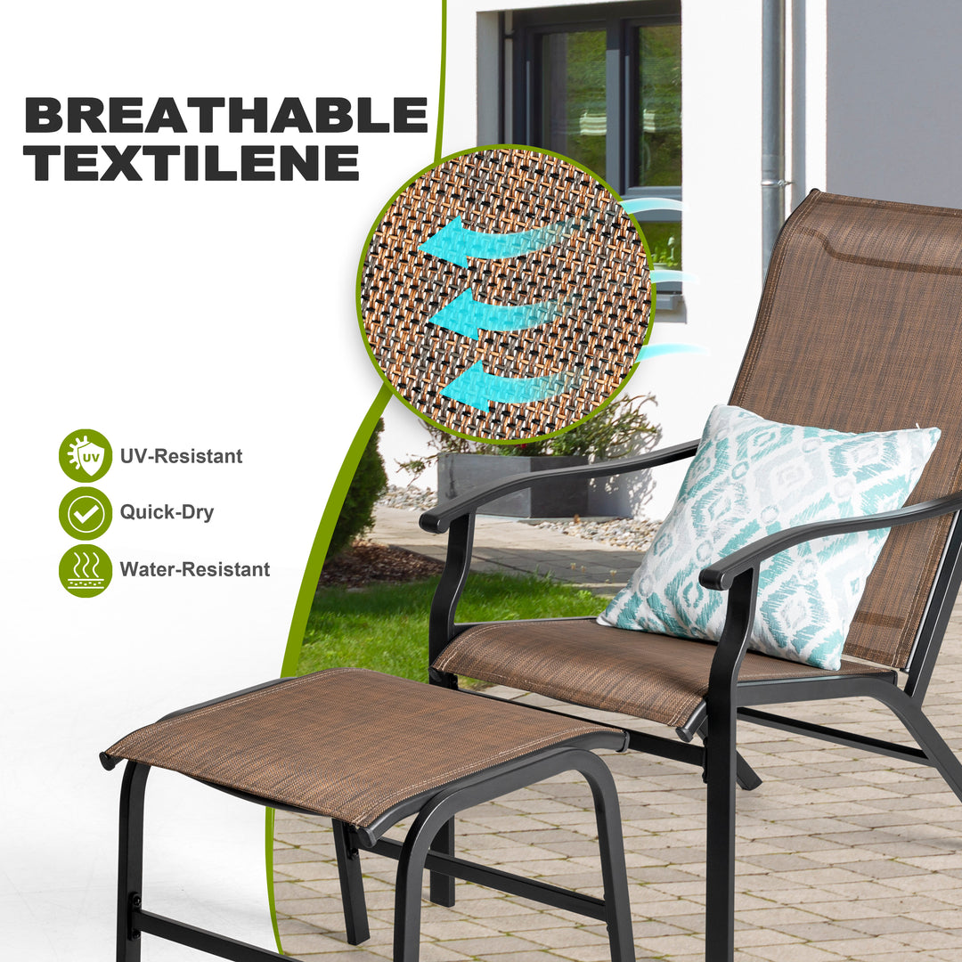 2-Piece Patio All-Weather Textilene Lounge Chair with Ottoman, Brown