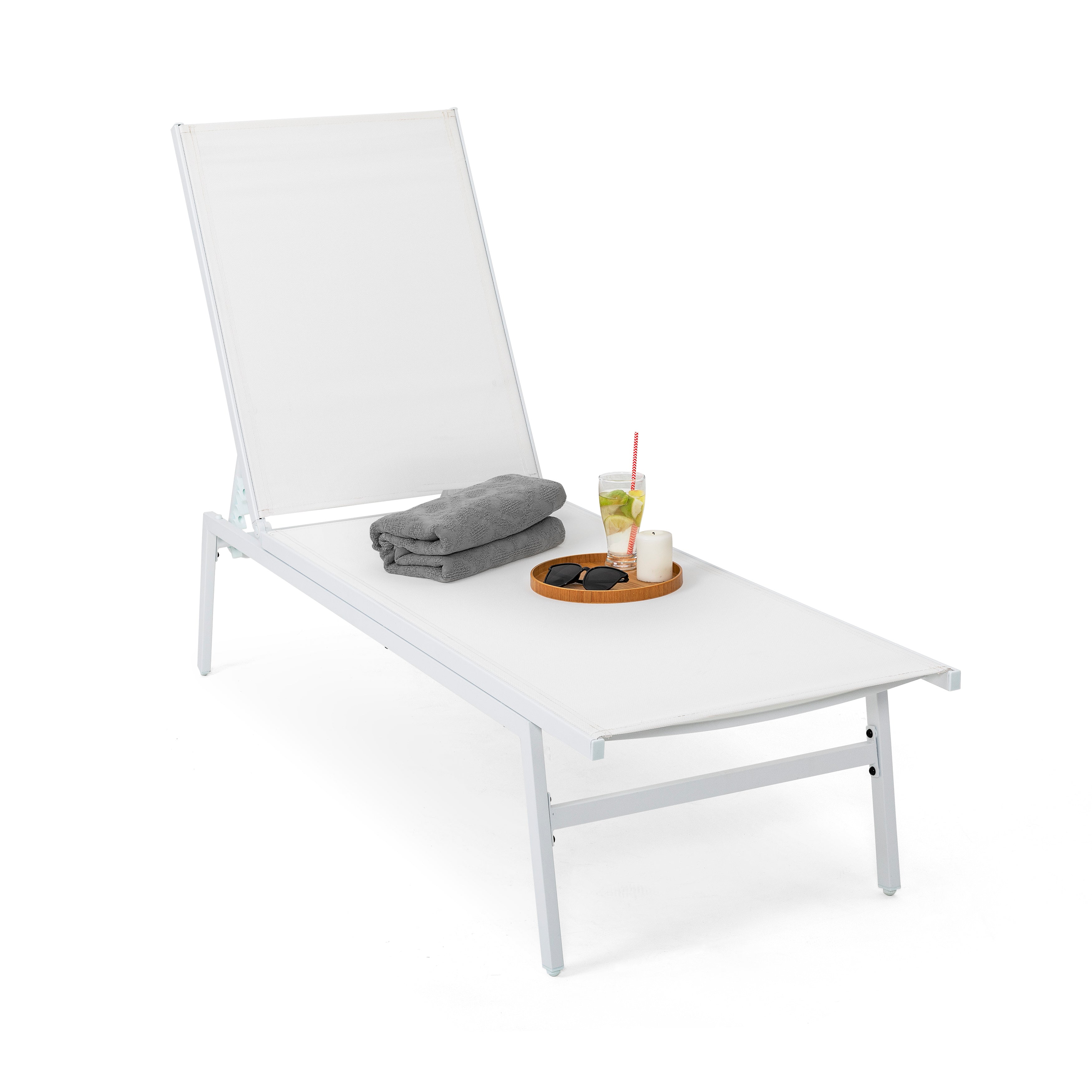 Outdoor Patio Chaise Lounge Chair LS203-WT|Portable,White|Lounge