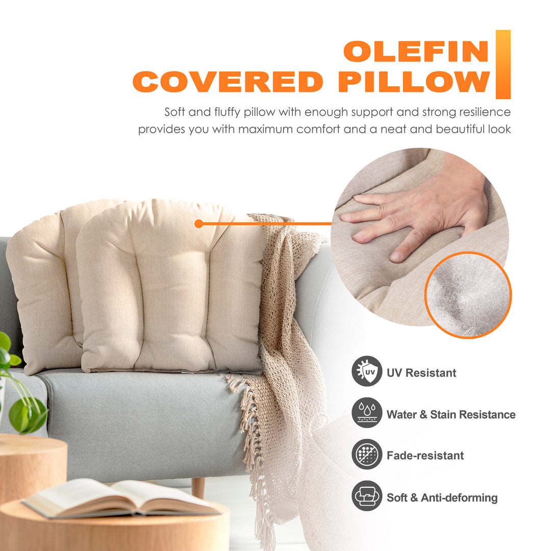 Outdoor 2-Pack 17'' x 20'' x 3.15'' Beige Outdoor Throw Pillows, Olefin