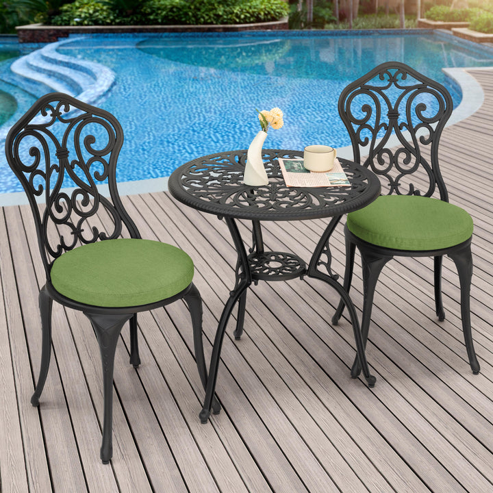 Outdoor 2-Pack 15'' x 1.2'' Green Round Chair Seat Cushions with Straps