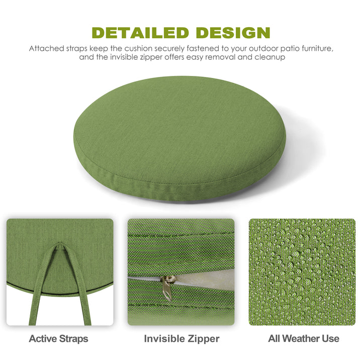 Outdoor 2-Pack 15'' x 1.2'' Green Round Chair Seat Cushions with Straps