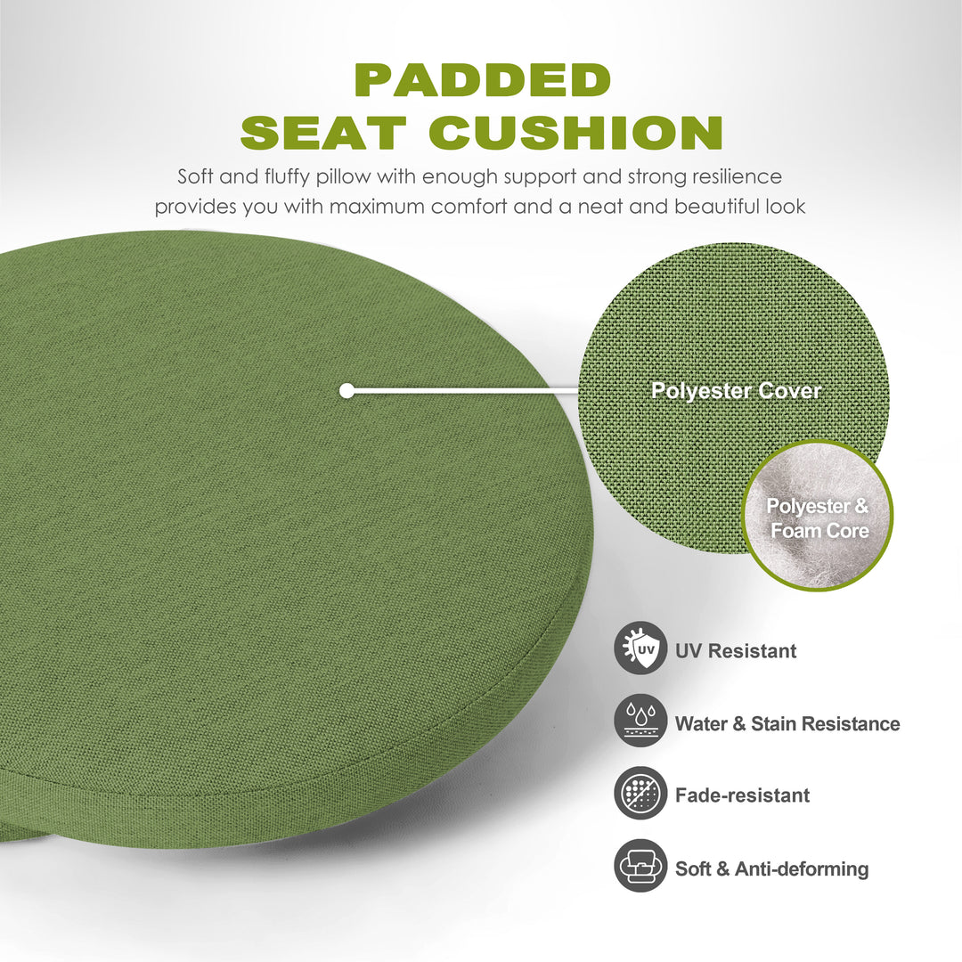 Outdoor 2-Pack 15'' x 1.2'' Green Round Chair Seat Cushions with Straps