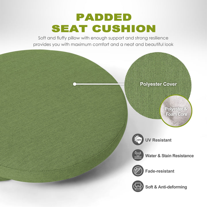 Outdoor 2-Pack 15'' x 1.2'' Green Round Chair Seat Cushions with Straps