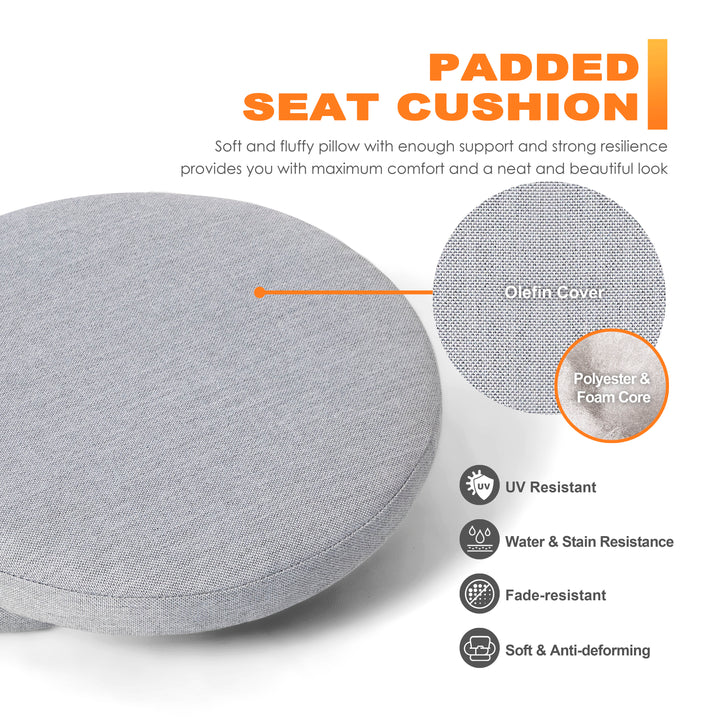 Outdoor 2-Pack 15'' x 1.4'' Gray Round Chair Seat Cushions with Straps