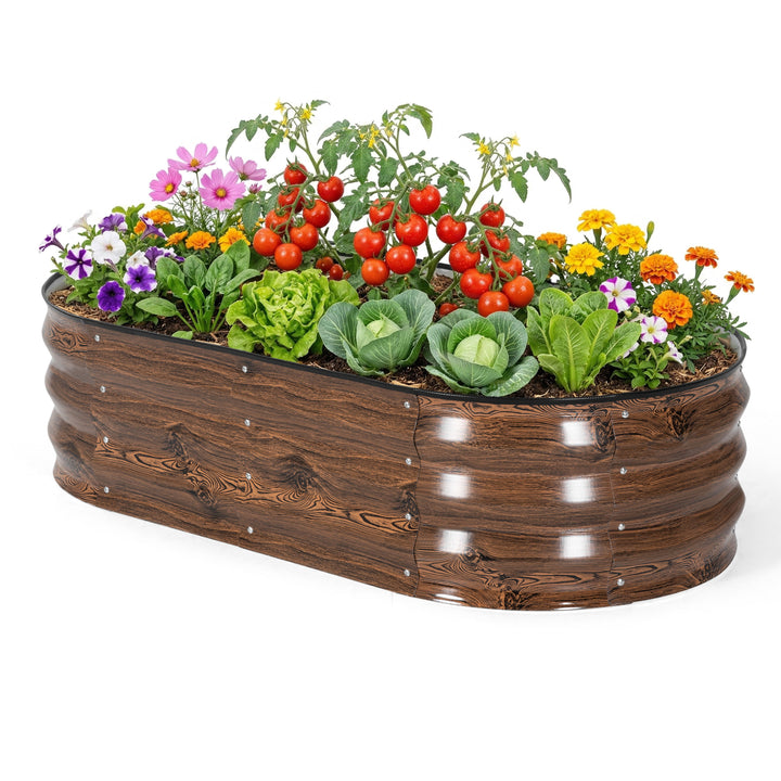 Galvanized 4x2x1ft Planter Garden Box Outdoor, Oval Raised Garden Bed