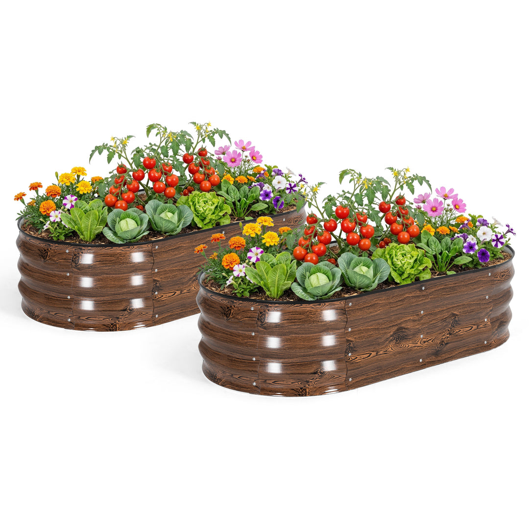 2-Piece Galvanized 4x2x1ft Planter Garden Box, Oval Raised Garden Bed