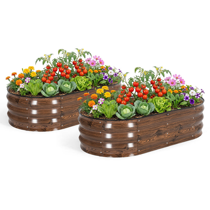 2-Piece Galvanized 4x2x1ft Planter Garden Box, Oval Raised Garden Bed