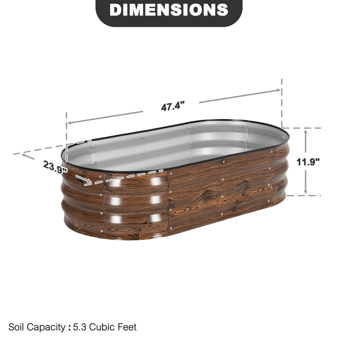 2-Piece Galvanized 4x2x1ft Planter Garden Box, Oval Raised Garden Bed