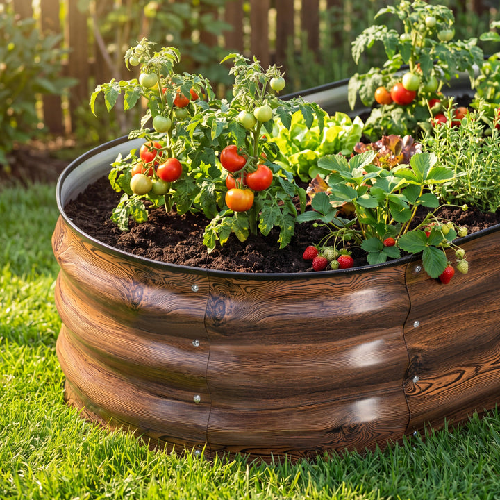2-Piece Galvanized 4x2x1ft Planter Garden Box, Oval Raised Garden Bed