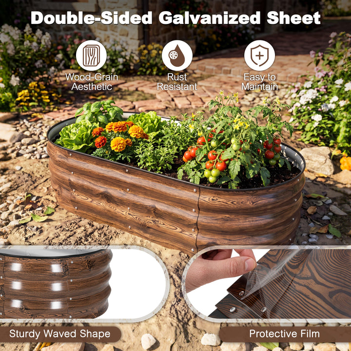 2-Piece Galvanized 4x2x1ft Planter Garden Box, Oval Raised Garden Bed