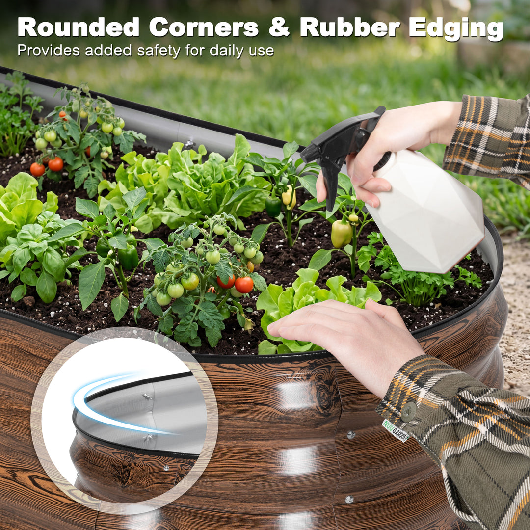2-Piece Galvanized 4x2x1ft Planter Garden Box, Oval Raised Garden Bed