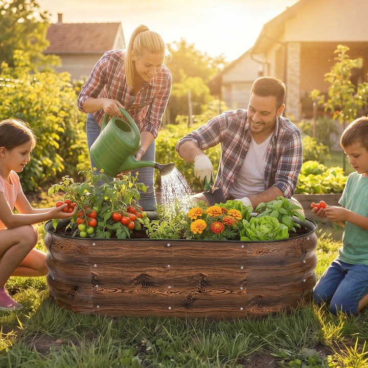 Galvanized 4x2x1ft Planter Garden Box Outdoor, Oval Raised Garden Bed