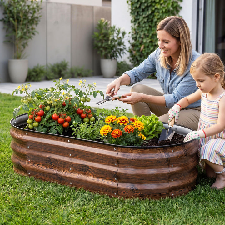 Galvanized 4x2x1ft Planter Garden Box Outdoor, Oval Raised Garden Bed