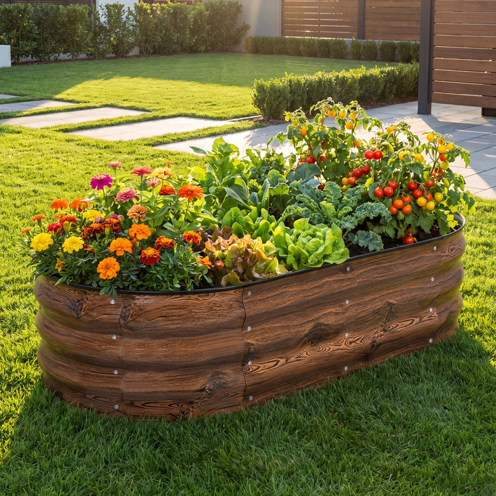 Galvanized 4x2x1ft Planter Garden Box Outdoor, Oval Raised Garden Bed