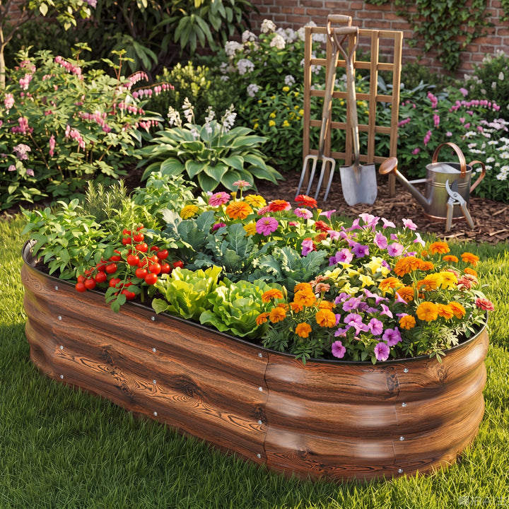 Galvanized 4x2x1ft Planter Garden Box Outdoor, Oval Raised Garden Bed