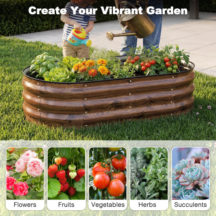 Galvanized 4x2x1ft Planter Garden Box Outdoor, Oval Raised Garden Bed