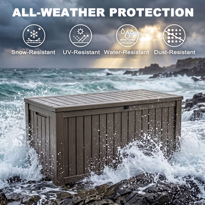 150 Gallon Waterproof Outdoor Storage Box, Gas Strut Lid, Lockable Design