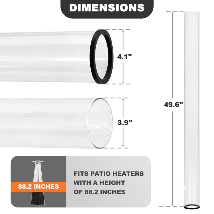 4-Sided Pyramid Patio Heater Quartz Glass Tube Replacement with Silicone Ring