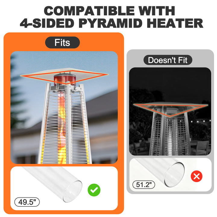 4-Sided Pyramid Patio Heater Quartz Glass Tube Replacement with Silicone Ring