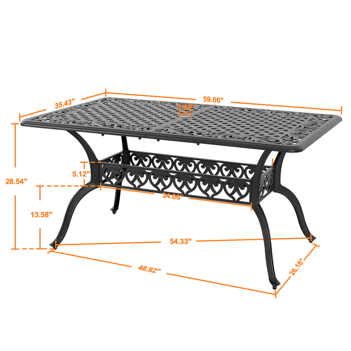 Outdoor Rectangle Cast Aluminum Dining Table with 2.1'' Umbrella Hole