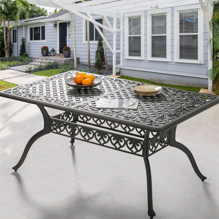 Outdoor Rectangle Cast Aluminum Dining Table with 2.1'' Umbrella Hole