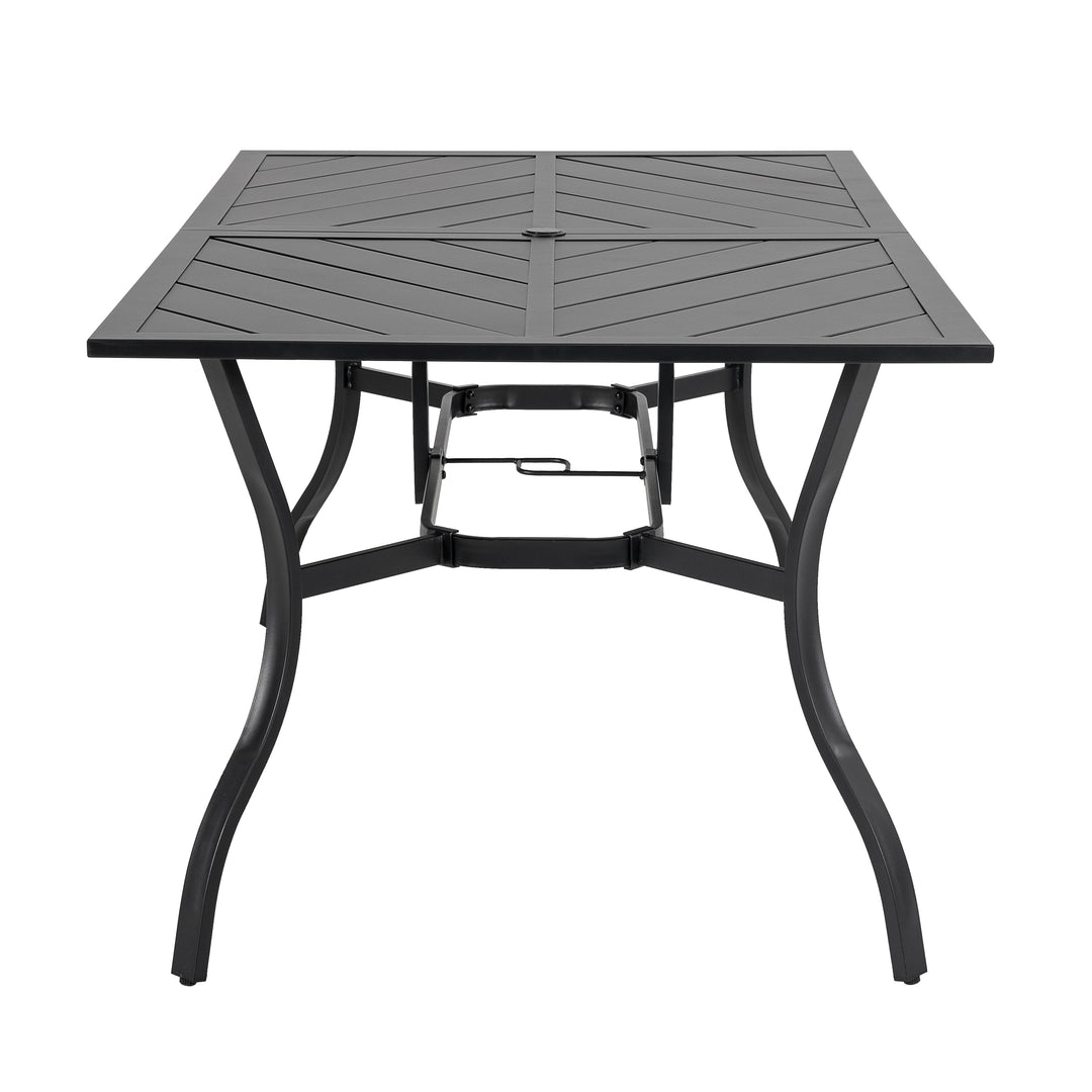 61'' x 37' Outdoor Rectangular Powder-coated Iron Frames Patio Dining Table with Umbrella Hole