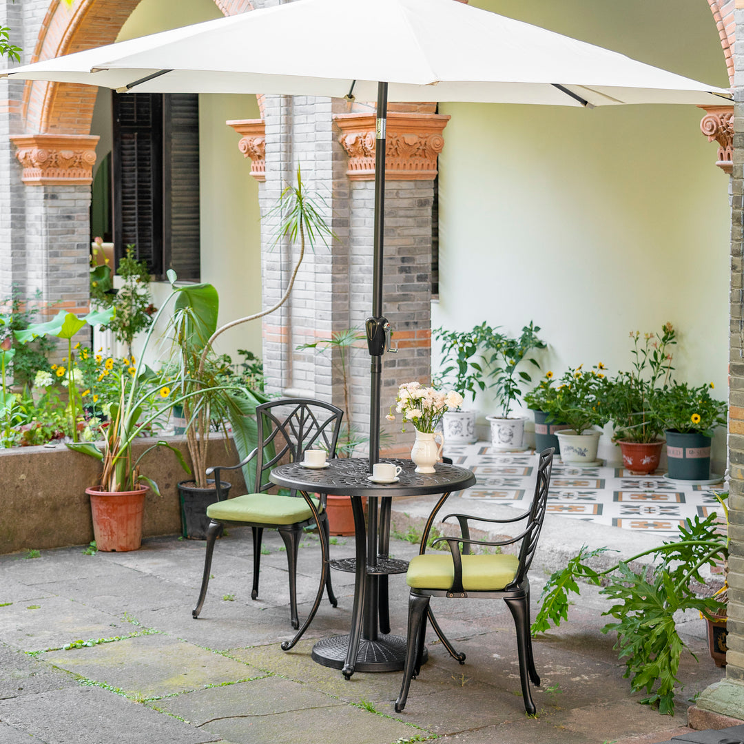 Outdoor 7.5' Round Beige Patio Vented Umbrella with Base, Crank, Push Button Tilt