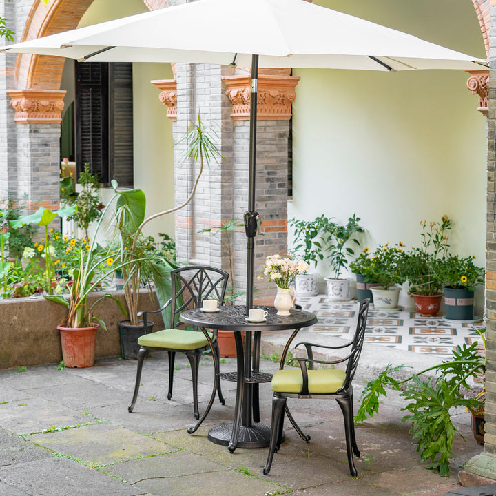 Outdoor 7.5' Round Beige Patio Vented Umbrella with Base, Crank, Push Button Tilt