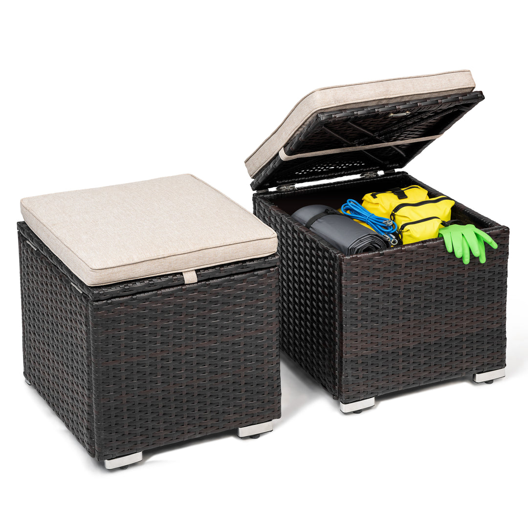 Patio 2-Piece Wicker Ottoman with Hidden Storage and Removable Cushion