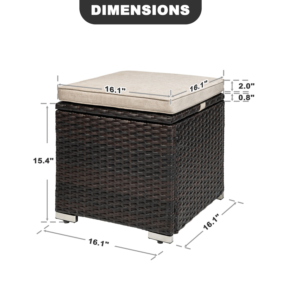 Patio 2-Piece Wicker Ottoman with Hidden Storage and Removable Cushion