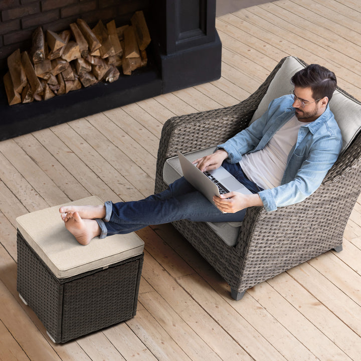 Patio 2-Piece Wicker Ottoman with Hidden Storage and Removable Cushion