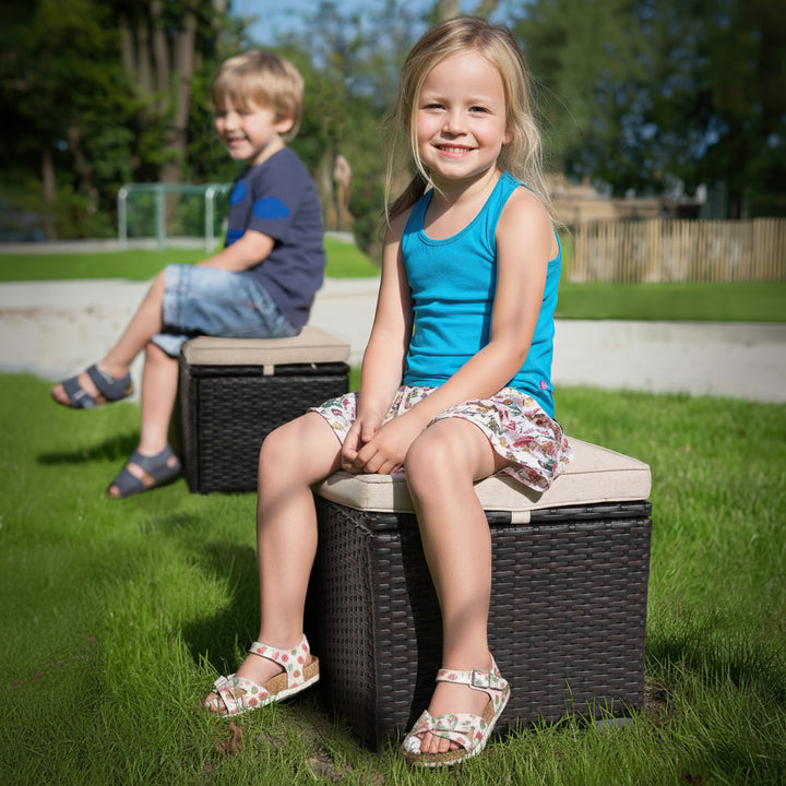 Patio 2-Piece Wicker Ottoman with Hidden Storage and Removable Cushion