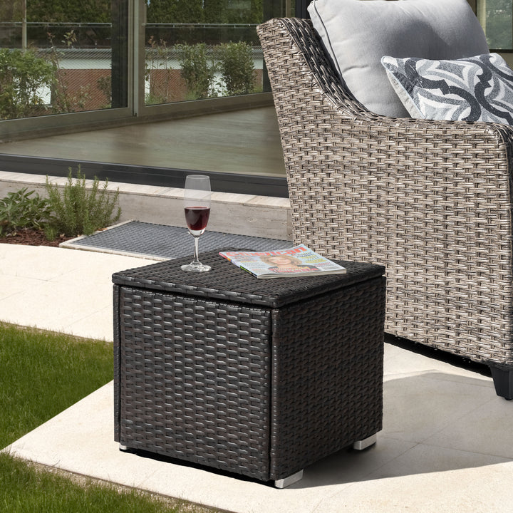 Patio 2-Piece Wicker Ottoman with Hidden Storage and Removable Cushion