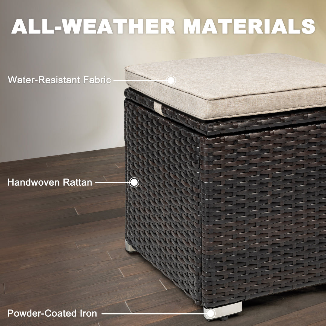 Patio 2-Piece Wicker Ottoman with Hidden Storage and Removable Cushion